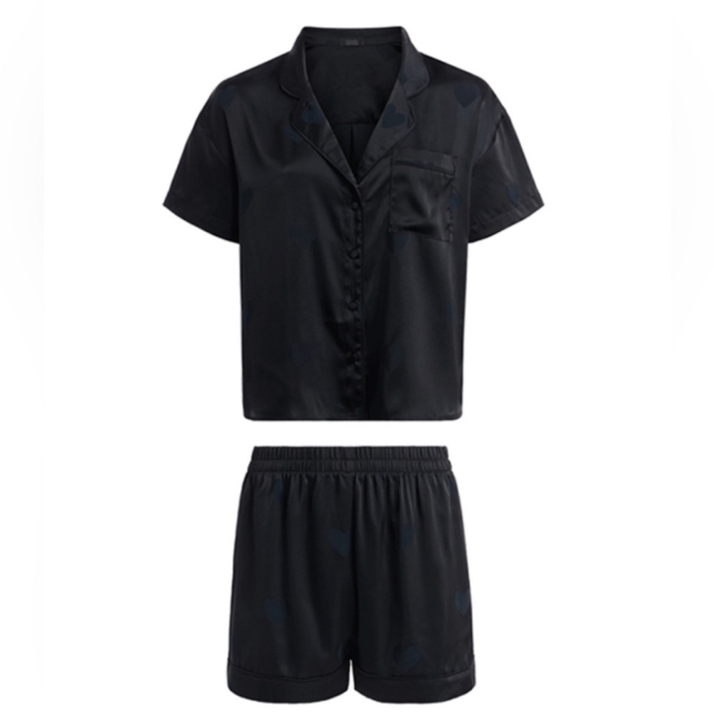 Nuuds satin heart pajama shorts set